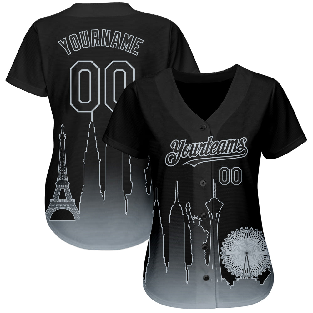 Custom Black Silver 3D Las Vegas City Edition Fade Fashion Authentic Baseball Jersey view 2
