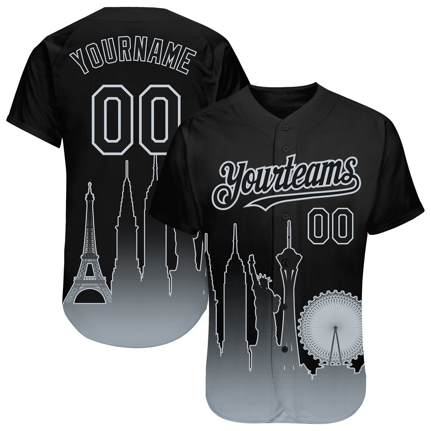 Custom Black Silver 3D Las Vegas City Edition Fade Fashion Authentic Baseball Jersey - Main View
