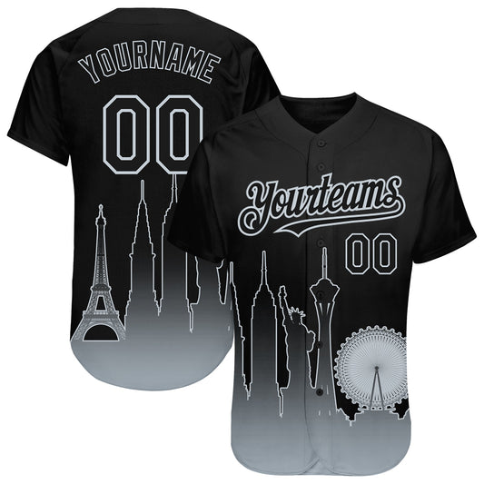 Custom Black Silver 3D Las Vegas City Edition Fade Fashion Authentic Baseball Jersey - Main View