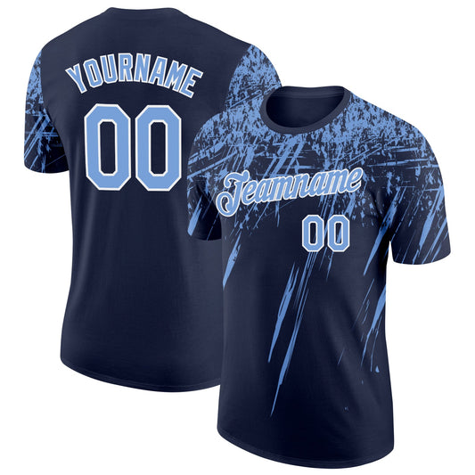 Custom Navy Powder Blue-White Distressed Scratch Brush Stroke Performance T-Shirt - Main View