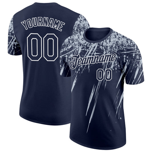 Custom Navy Silver-White Distressed Scratch Brush Stroke Performance T-Shirt - Main View