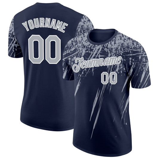 Custom Navy Gray-White Distressed Scratch Brush Stroke Performance T-Shirt - Main View