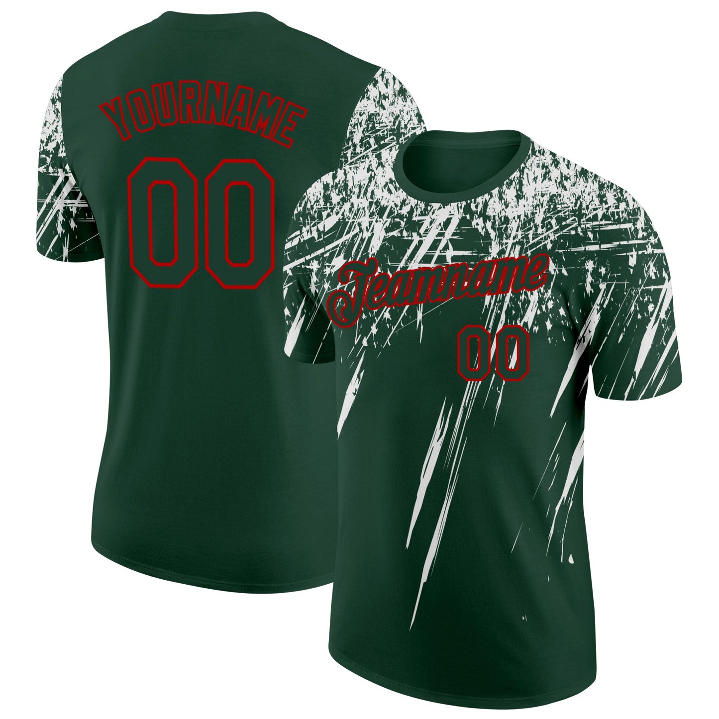 Custom Green White-Red Distressed Scratch Brush Stroke Performance T-Shirt - Main View