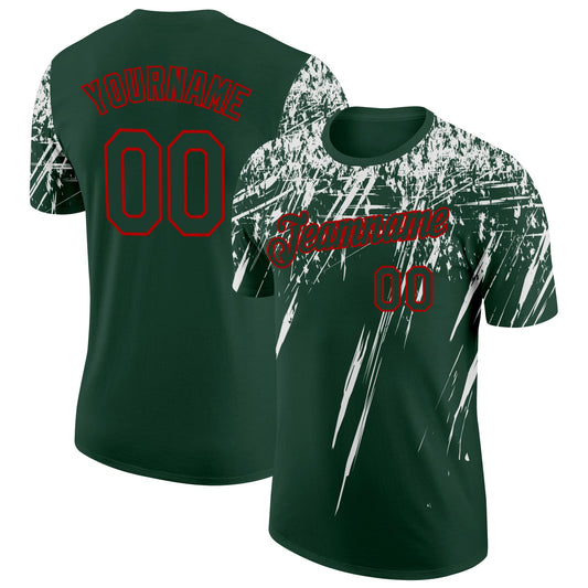 Custom Green White-Red Distressed Scratch Brush Stroke Performance T-Shirt - Main View