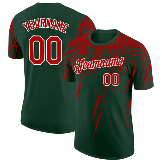 Custom Green Red-White Distressed Scratch Brush Stroke Performance T-Shirt - Main View