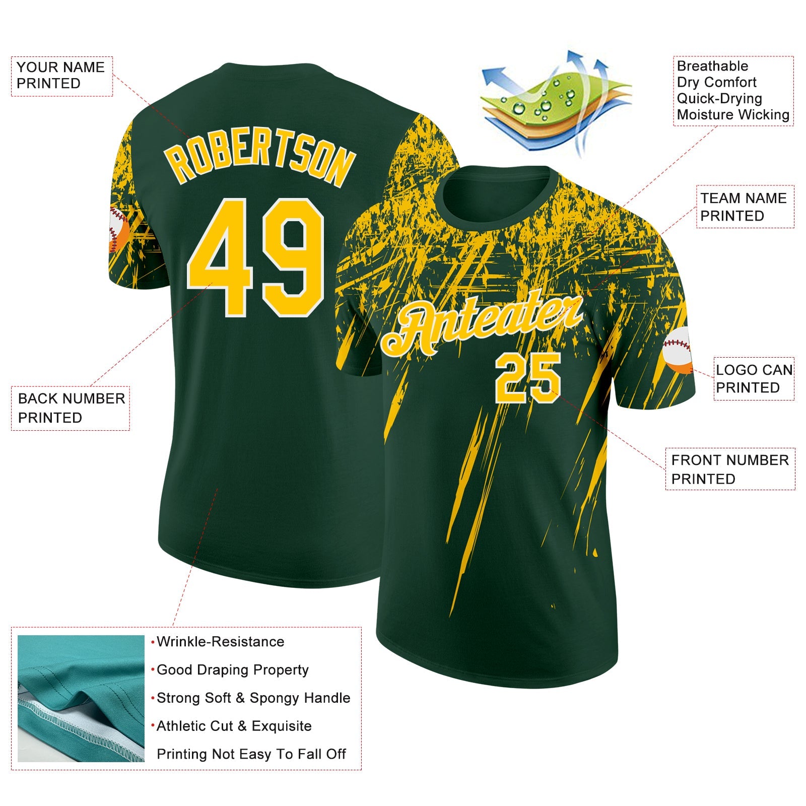 Custom Green Yellow-White Distressed Scratch Brush Stroke Performance T-Shirt view 2