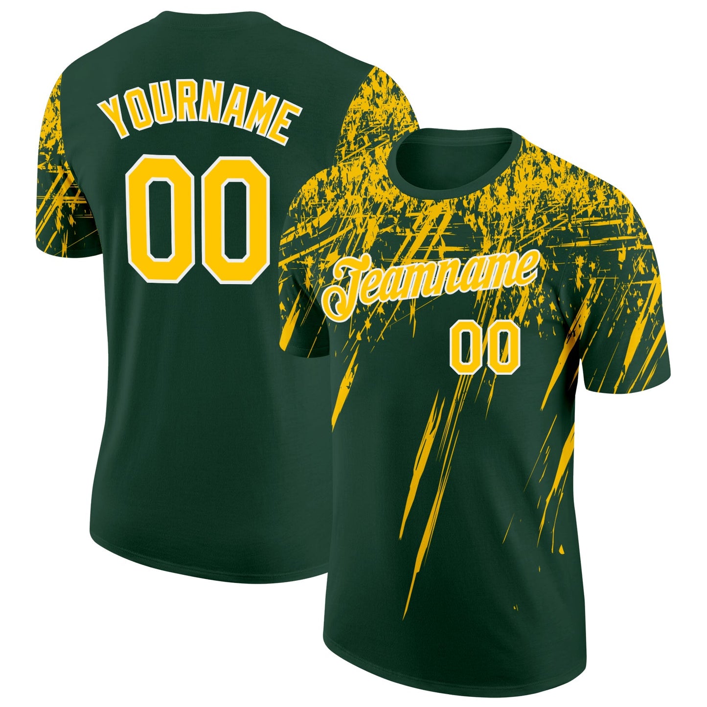 Custom Green Yellow-White Distressed Scratch Brush Stroke Performance T-Shirt - Main View