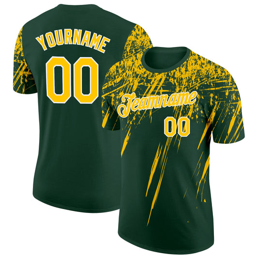Custom Green Yellow-White Distressed Scratch Brush Stroke Performance T-Shirt - Main View