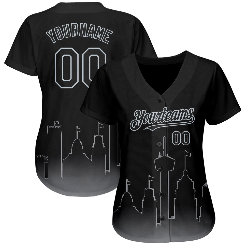 Custom Black Gray 3D San Antonio City Edition Fade Fashion Authentic Baseball Jersey view 2