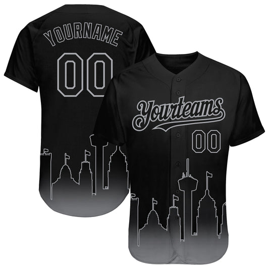 Custom Black Gray 3D San Antonio City Edition Fade Fashion Authentic Baseball Jersey - Main View