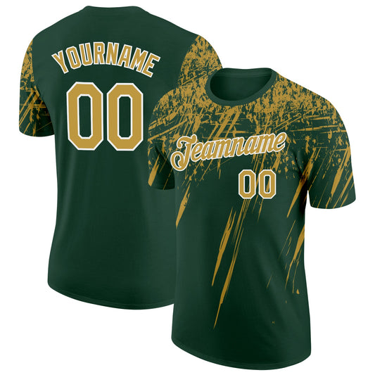 Custom Green Old Gold-White Distressed Scratch Brush Stroke Performance T-Shirt - Main View