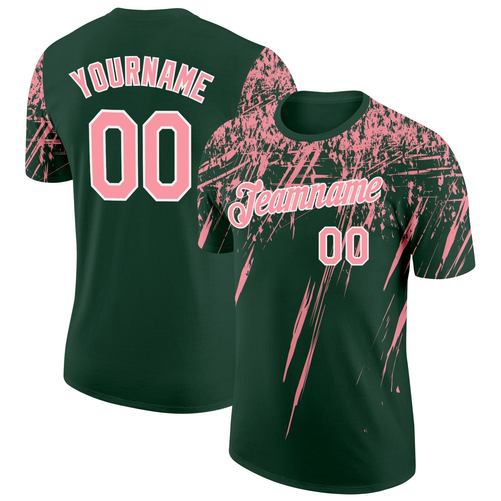 Custom Green Medium Pink-White Distressed Scratch Brush Stroke Performance T-Shirt - Main View
