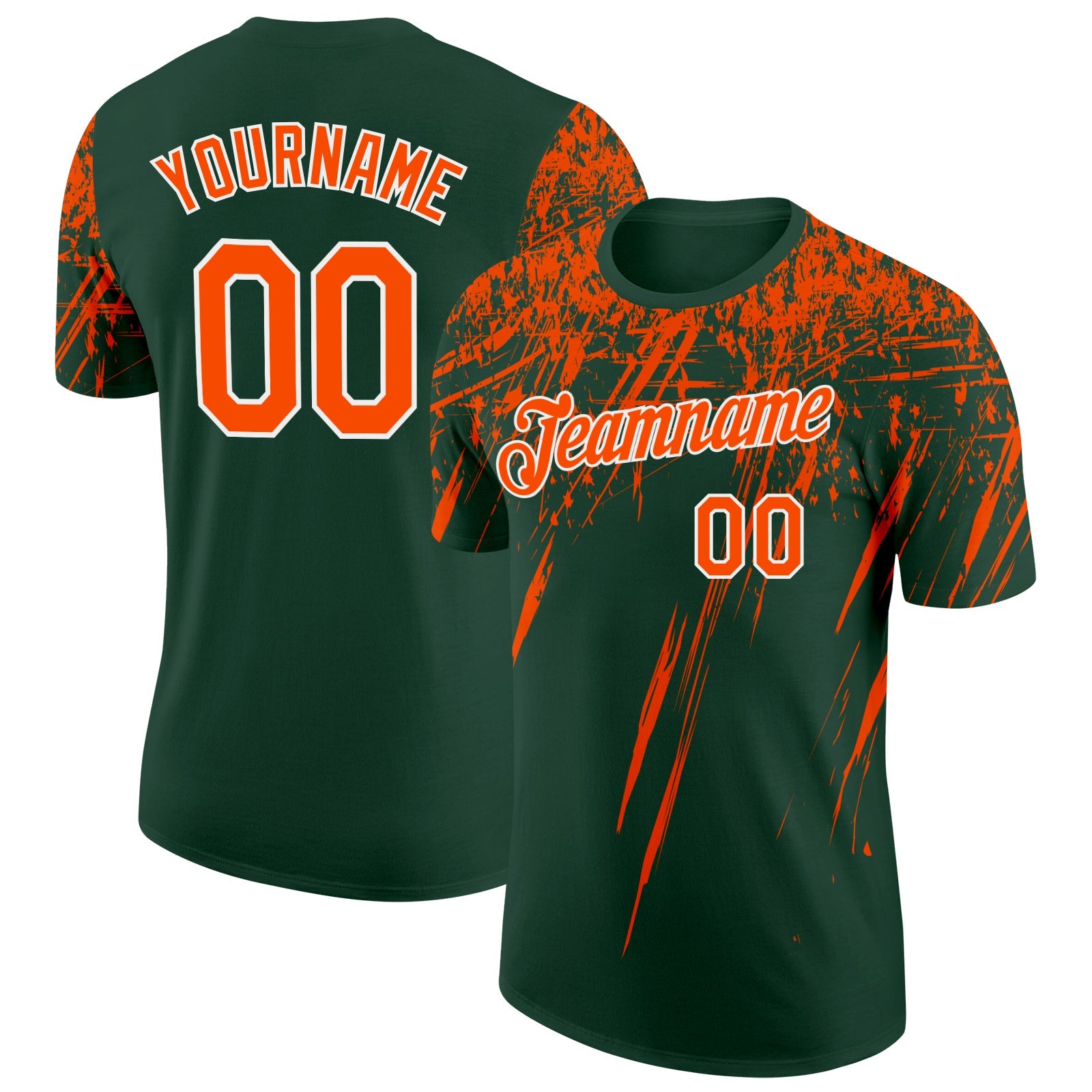 Custom Green Orange-White Distressed Scratch Brush Stroke Performance T-Shirt - Main View