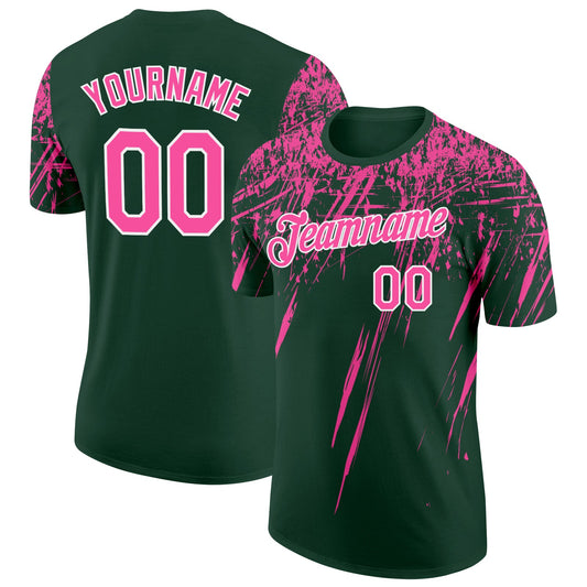 Custom Green Pink-White Distressed Scratch Brush Stroke Performance T-Shirt - Main View