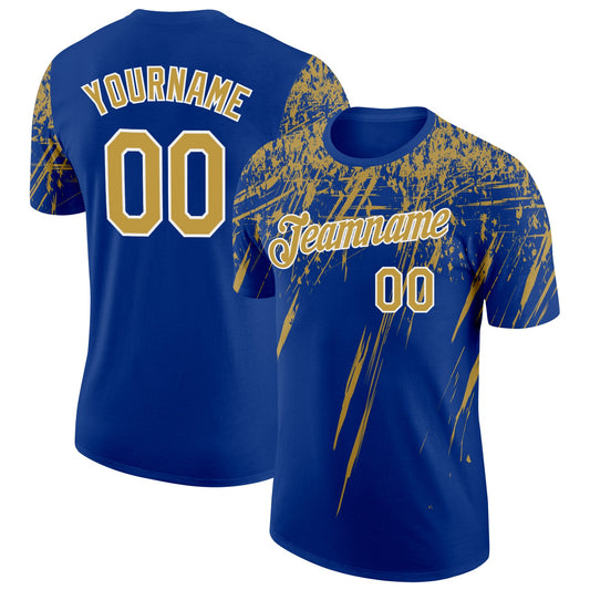 Custom Royal Old Gold-White Distressed Scratch Brush Stroke Performance T-Shirt - Main View