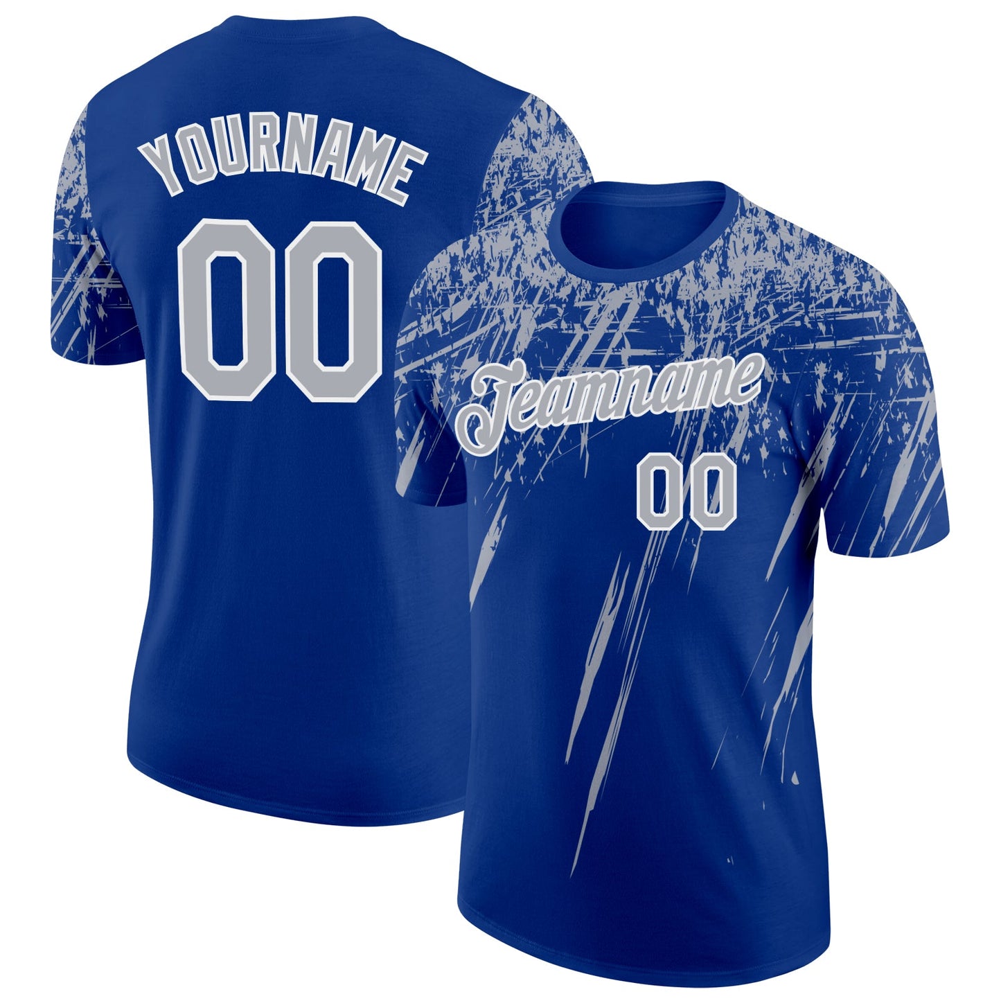 Custom Royal Gray-White Distressed Scratch Brush Stroke Performance T-Shirt - Main View