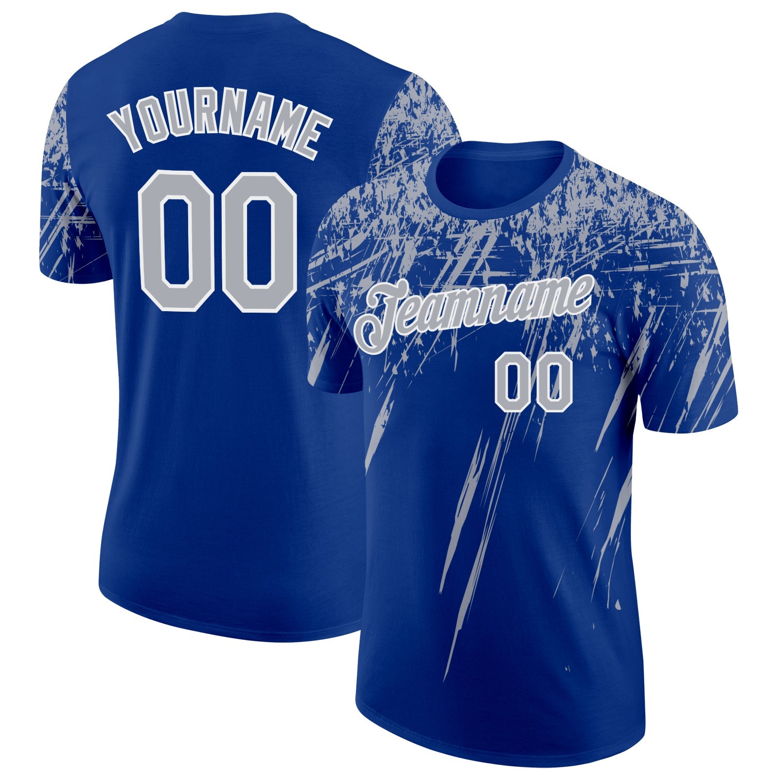 Custom Royal Gray-White Distressed Scratch Brush Stroke Performance T-Shirt - Main View