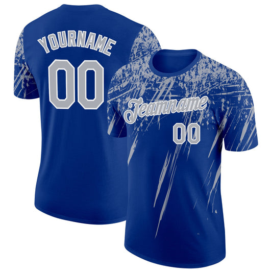 Custom Royal Gray-White Distressed Scratch Brush Stroke Performance T-Shirt - Main View
