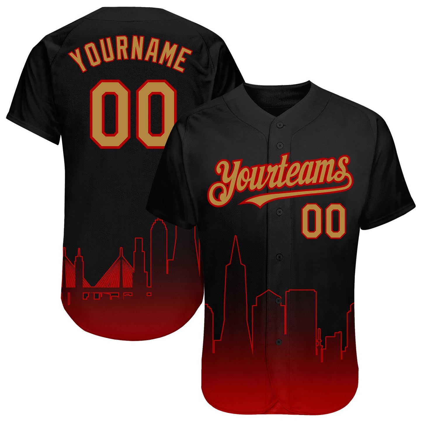 Custom Black Old Gold-Red 3D San Francisco City Edition Fade Fashion Authentic Baseball Jersey - Main View