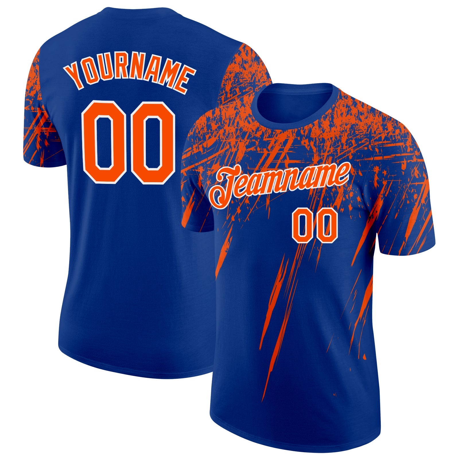 Custom Royal Orange-White Distressed Scratch Brush Stroke Performance T-Shirt - Main View