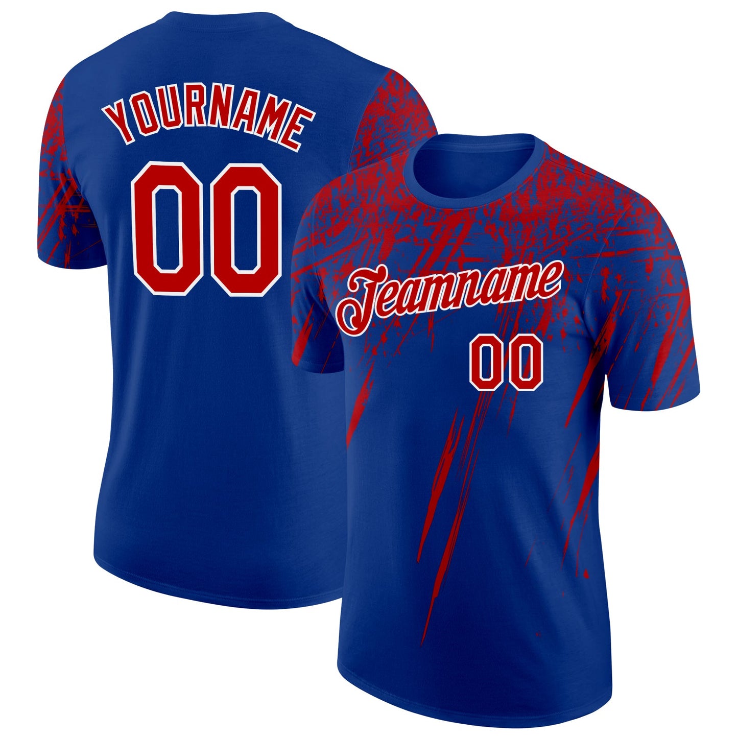 Custom Royal Red-White Distressed Scratch Brush Stroke Performance T-Shirt - Main View