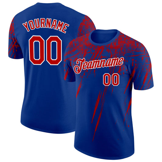Custom Royal Red-White Distressed Scratch Brush Stroke Performance T-Shirt - Main View
