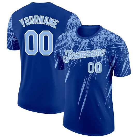 Custom Royal Light Blue-White Distressed Scratch Brush Stroke Performance T-Shirt - Main View