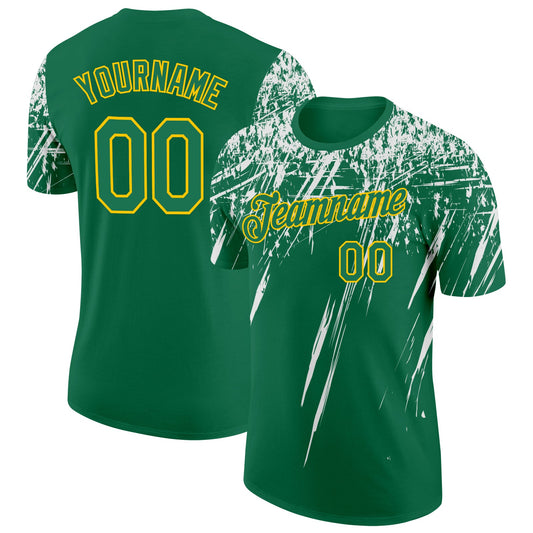 Custom Kelly Green White-Yellow Distressed Scratch Brush Stroke Performance T-Shirt - Main View