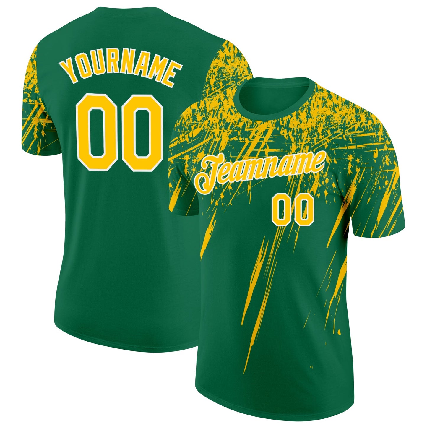Custom Kelly Green Yellow-White Distressed Scratch Brush Stroke Performance T-Shirt - Main View