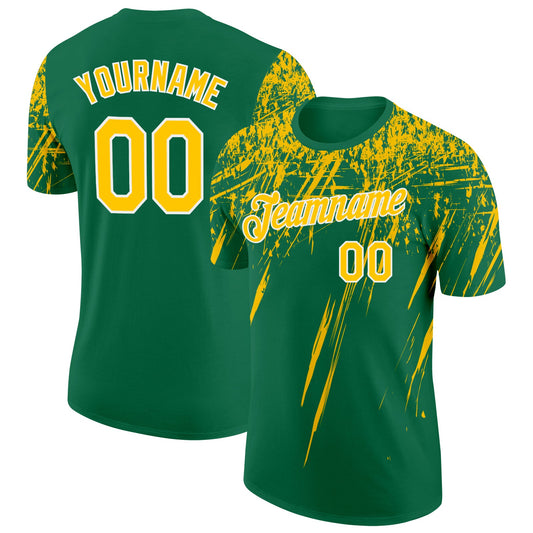 Custom Kelly Green Yellow-White Distressed Scratch Brush Stroke Performance T-Shirt - Main View