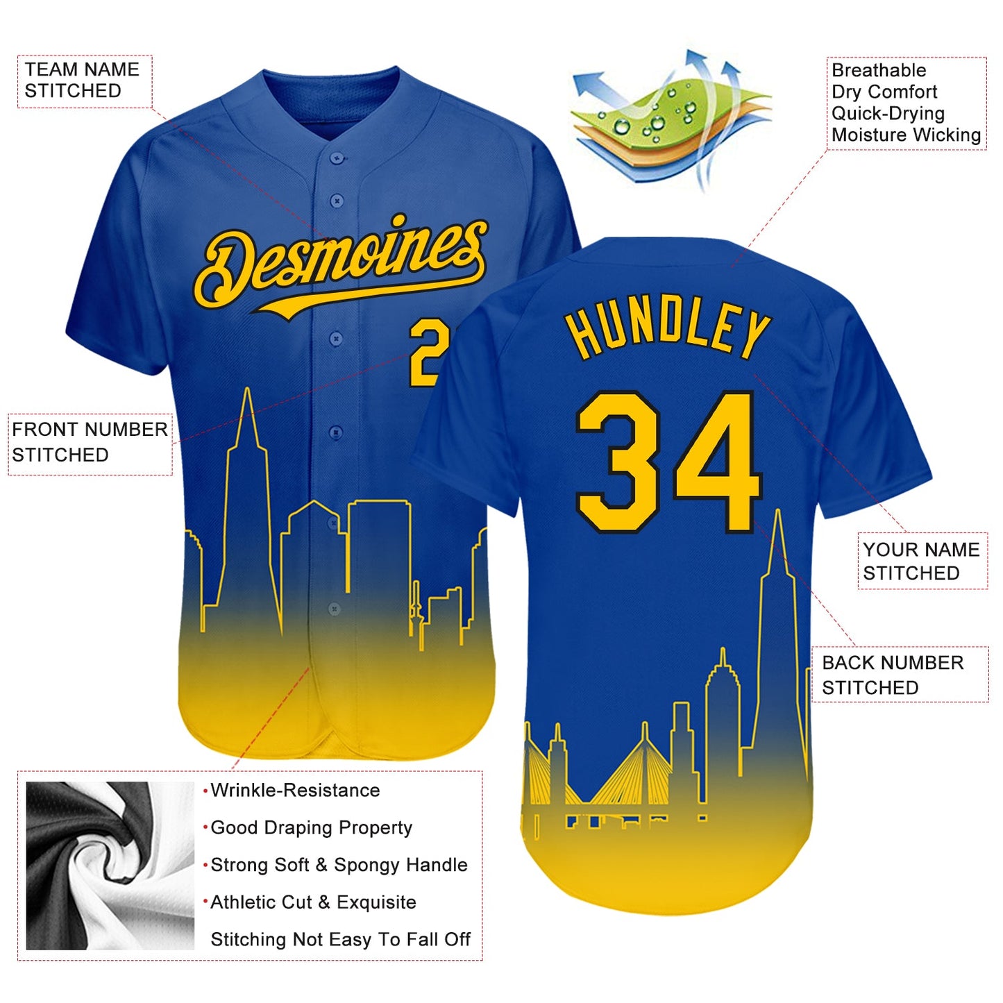 Custom Royal Yellow-Black 3D San Francisco City Edition Fade Fashion Authentic Baseball Jersey view 3
