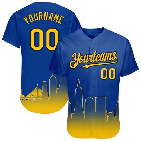 Custom Royal Yellow-Black 3D San Francisco City Edition Fade Fashion Authentic Baseball Jersey - Main View