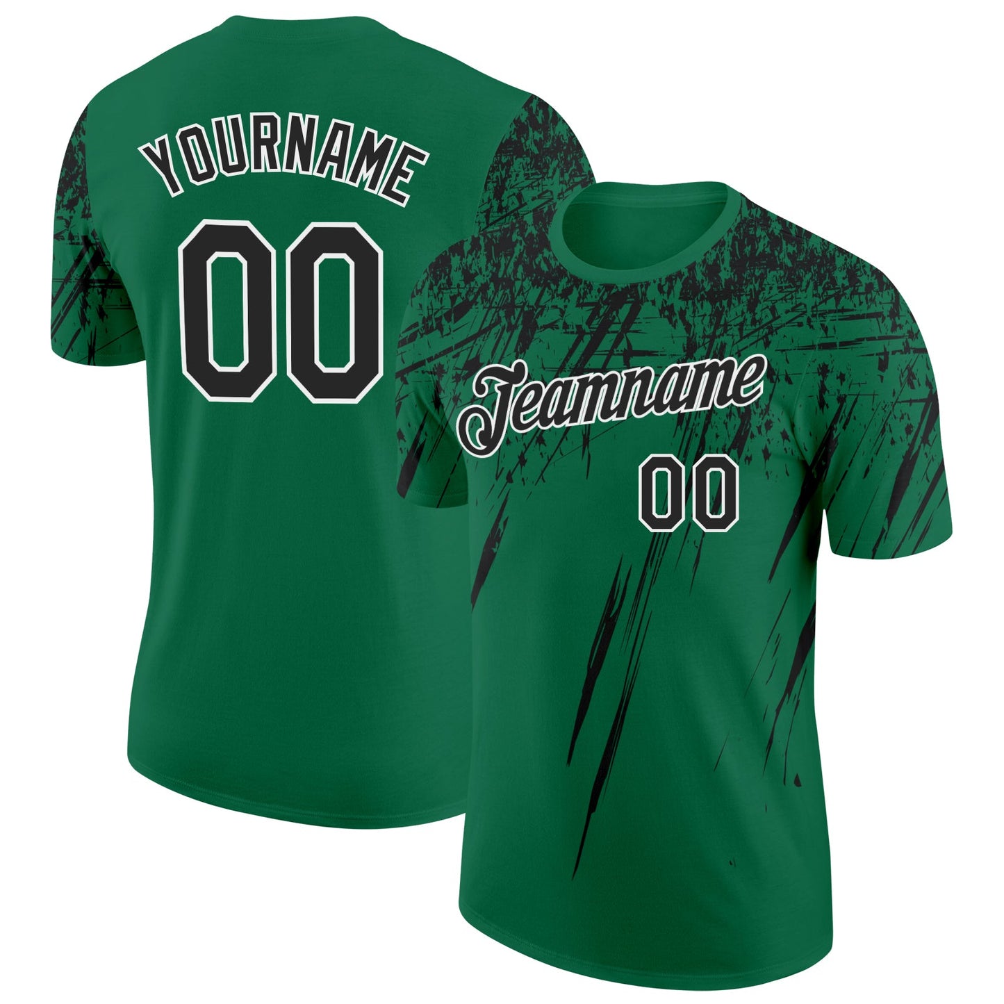 Custom Kelly Green Black-White Distressed Scratch Brush Stroke Performance T-Shirt - Main View