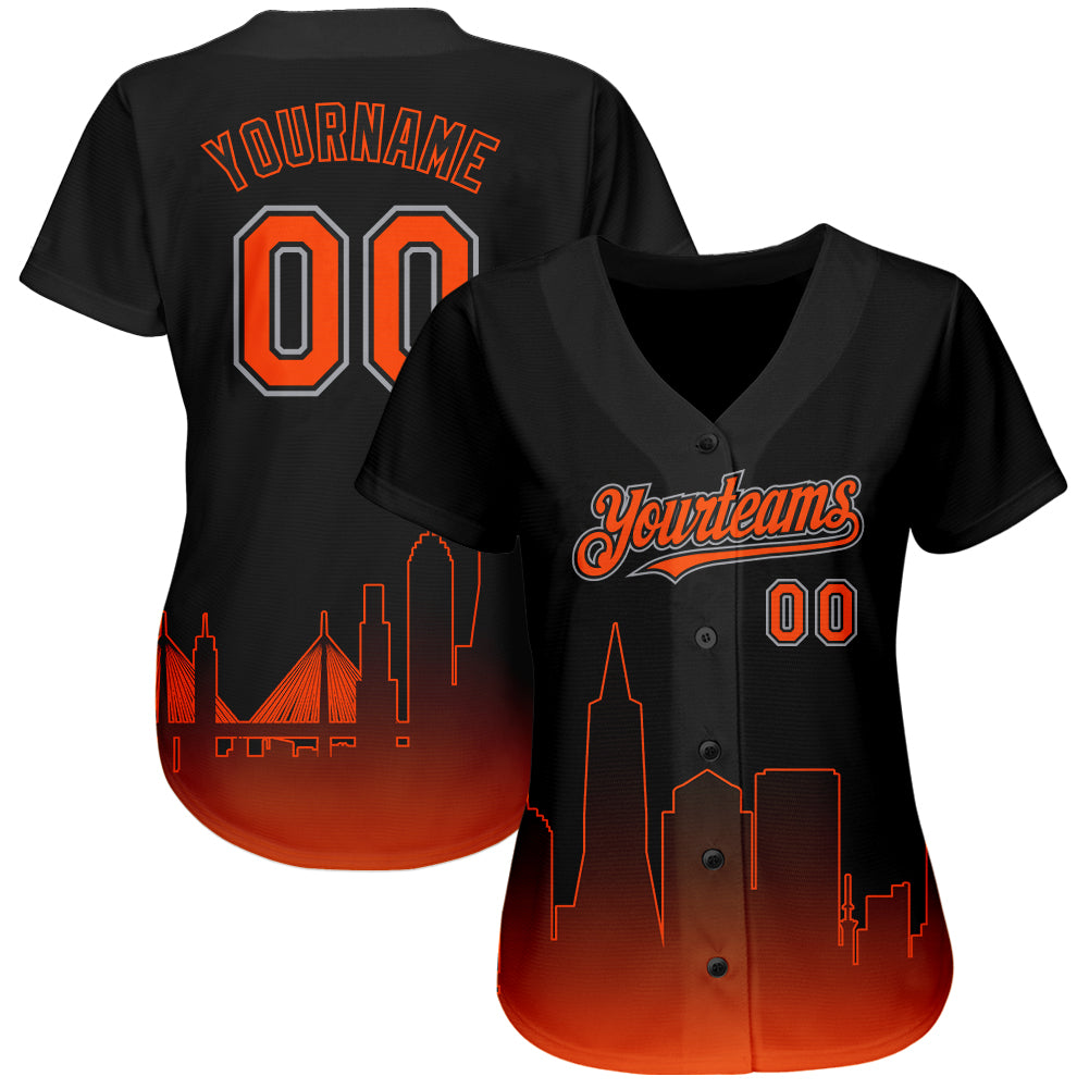 Custom Black Orange-Gray 3D San Francisco City Edition Fade Fashion Authentic Baseball Jersey view 2