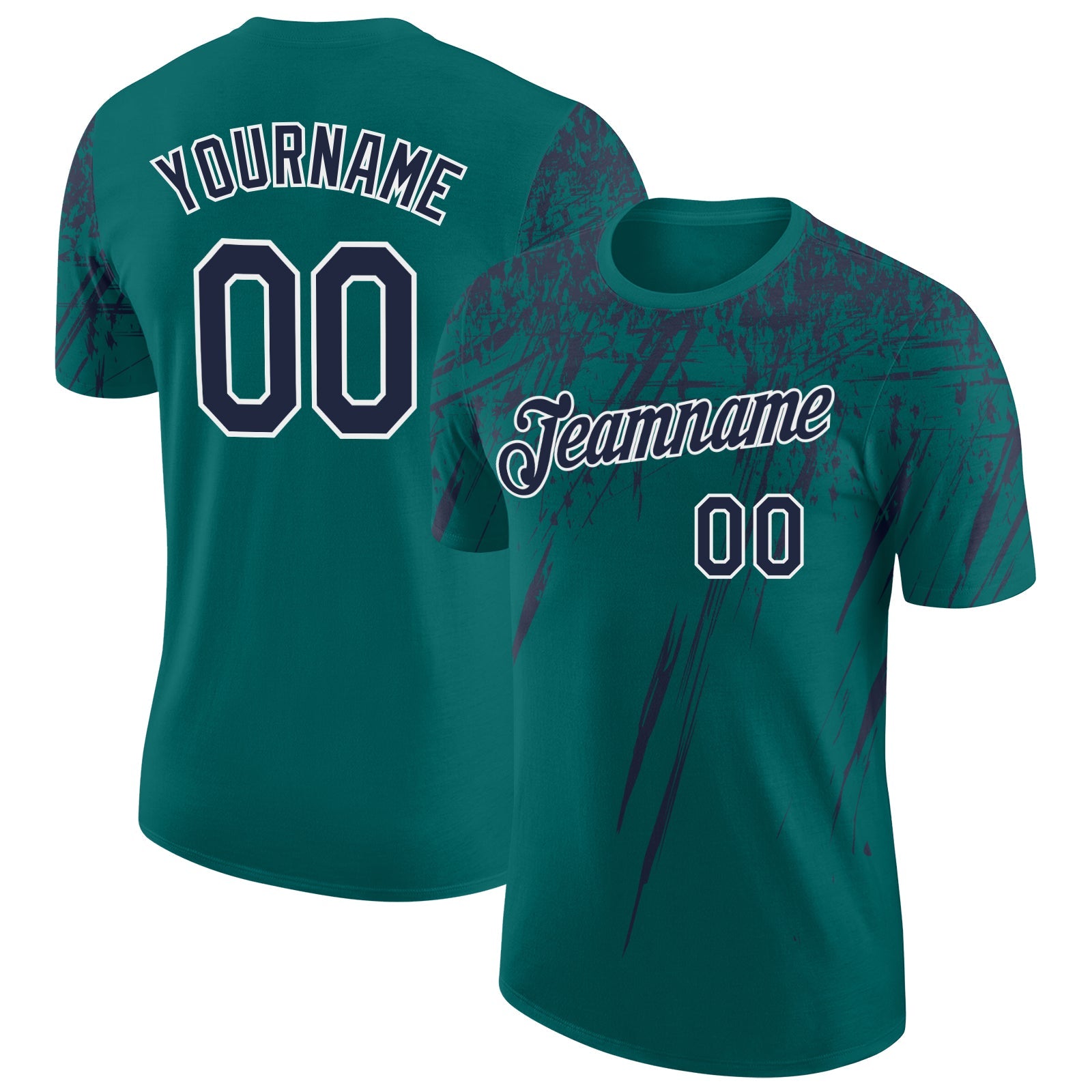 Custom Teal Navy-White Distressed Scratch Brush Stroke Performance T-Shirt - Main View