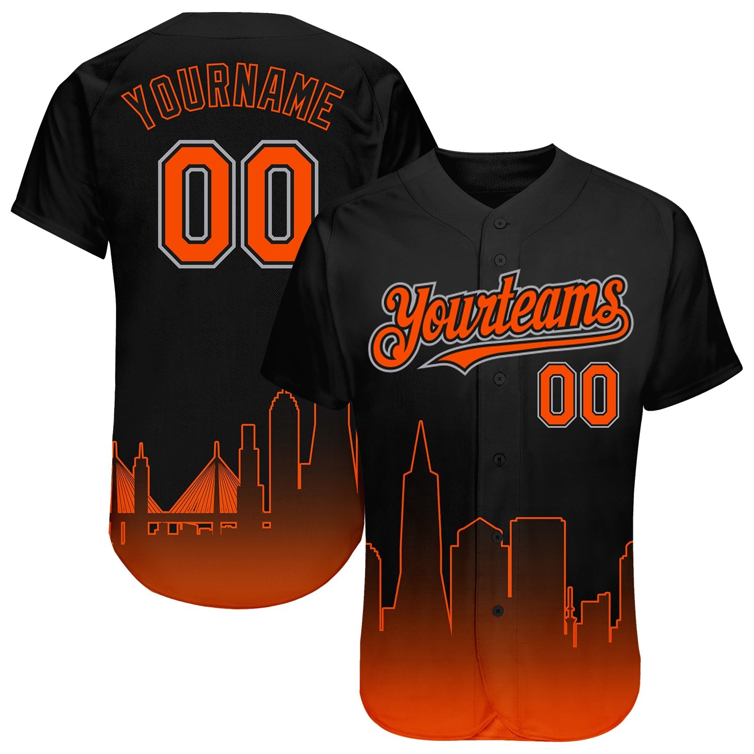 Custom Black Orange-Gray 3D San Francisco City Edition Fade Fashion Authentic Baseball Jersey - Main View
