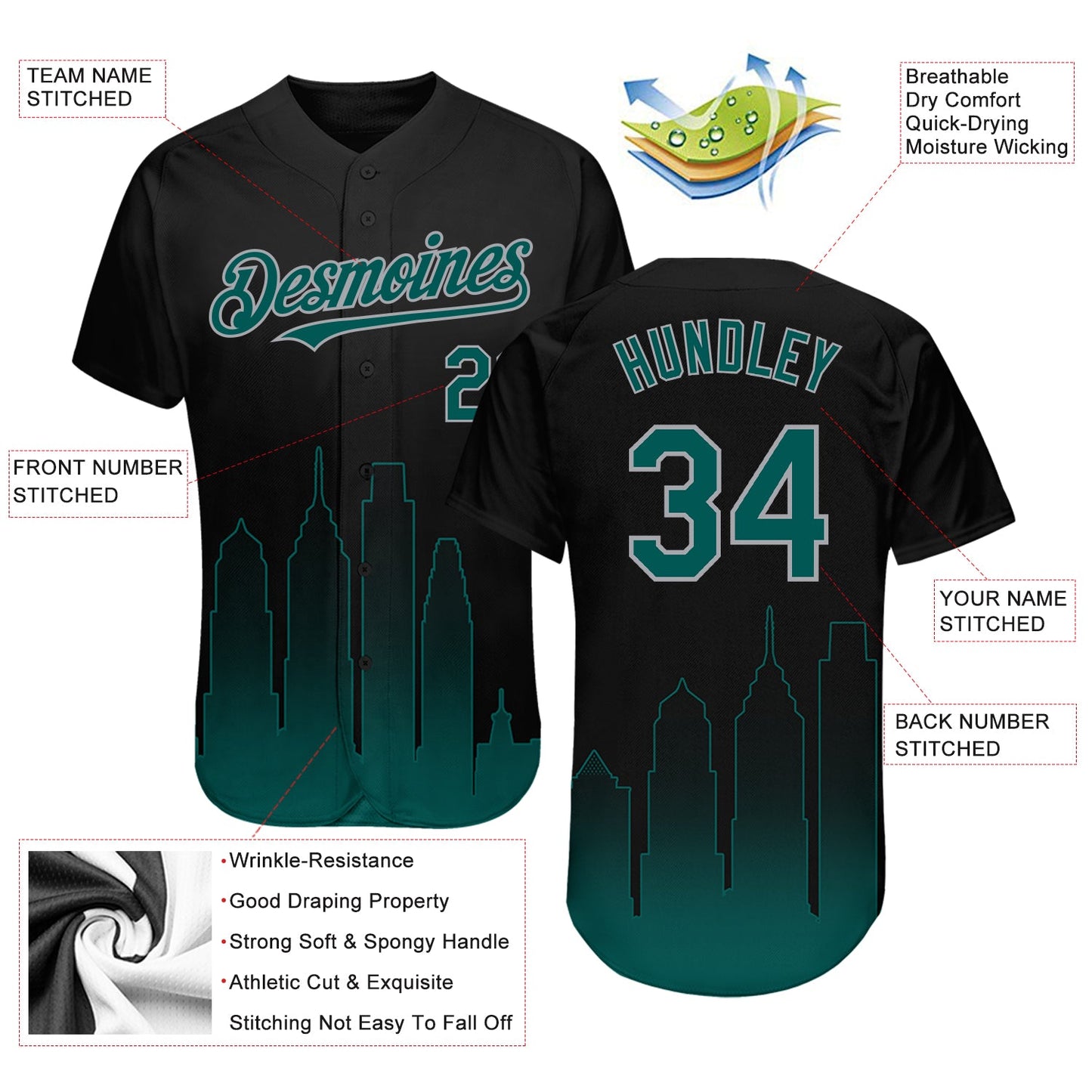 Custom Black Midnight Green-Gray 3D Philadelphia City Edition Fade Fashion Authentic Baseball Jersey view 3