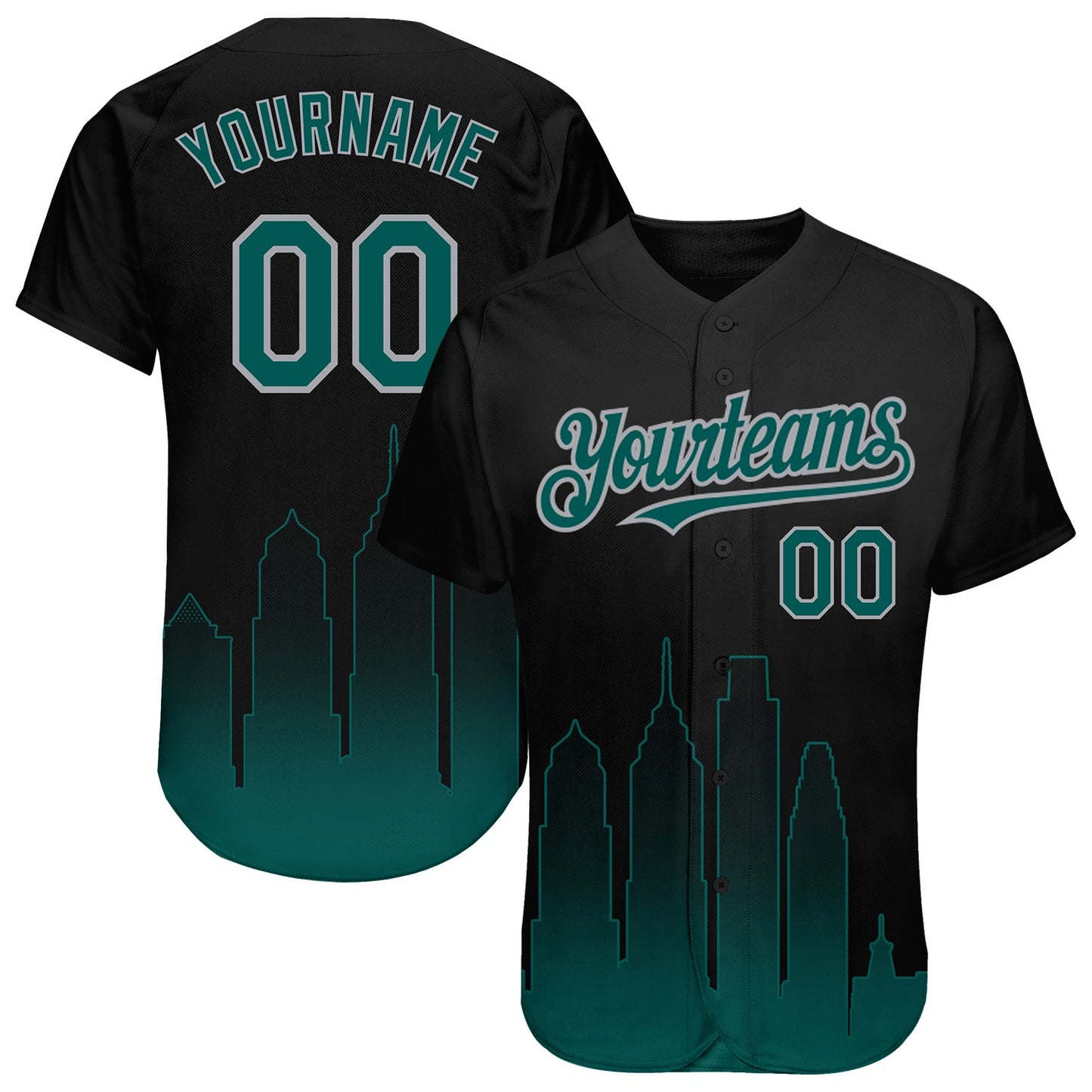 Custom Black Midnight Green-Gray 3D Philadelphia City Edition Fade Fashion Authentic Baseball Jersey - Main View