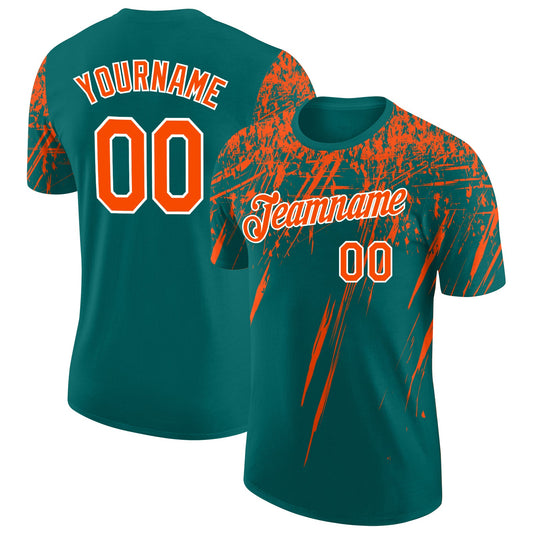 Custom Teal Orange-White Distressed Scratch Brush Stroke Performance T-Shirt - Main View