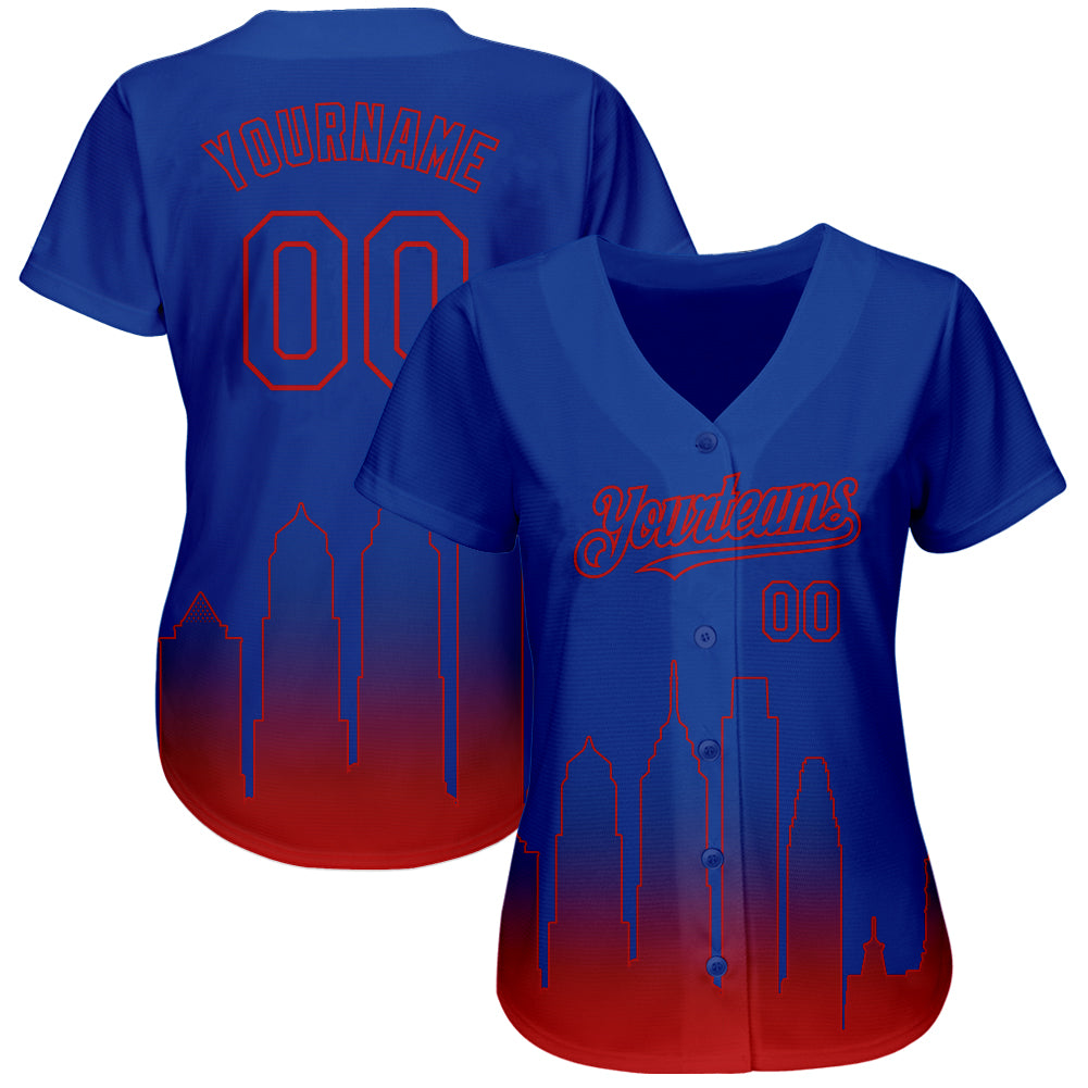 Custom Royal Red 3D Philadelphia City Edition Fade Fashion Authentic Baseball Jersey view 2