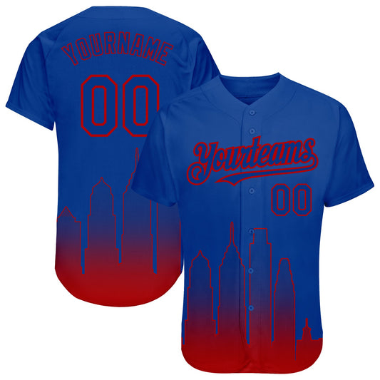 Custom Royal Red 3D Philadelphia City Edition Fade Fashion Authentic Baseball Jersey - Main View