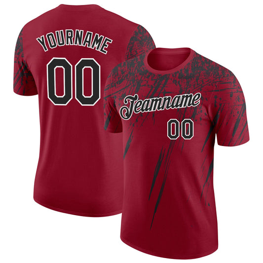 Custom Crimson Black-White Distressed Scratch Brush Stroke Performance T-Shirt - Main View