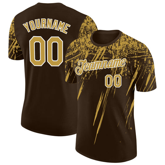Custom Brown Old Gold-White Distressed Scratch Brush Stroke Performance T-Shirt - Main View