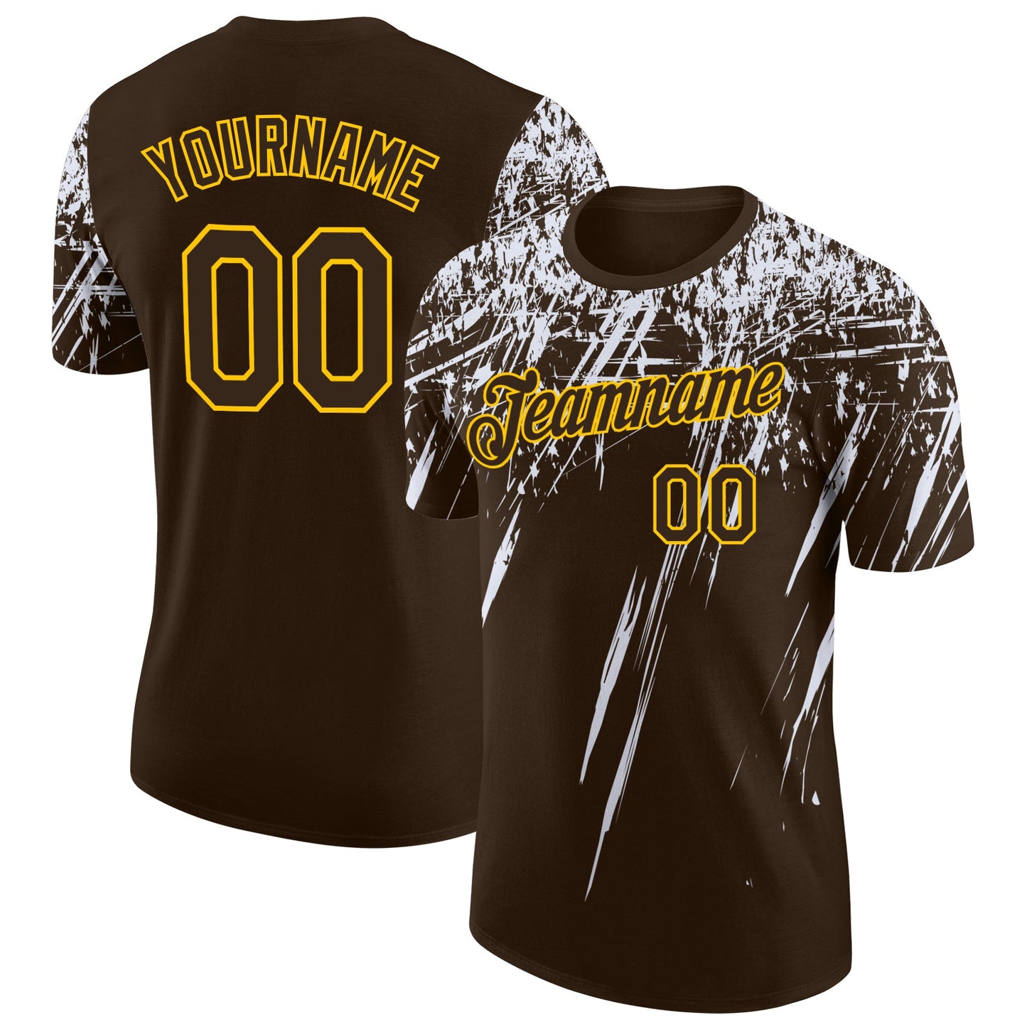 Custom Brown White-Yellow Distressed Scratch Brush Stroke Performance T-Shirt - Main View