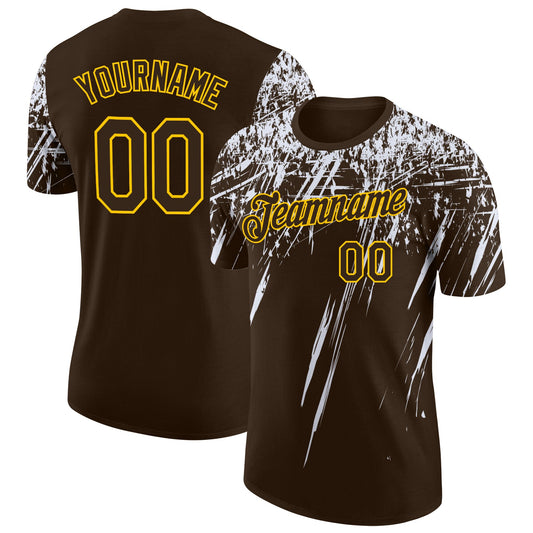 Custom Brown White-Yellow Distressed Scratch Brush Stroke Performance T-Shirt - Main View
