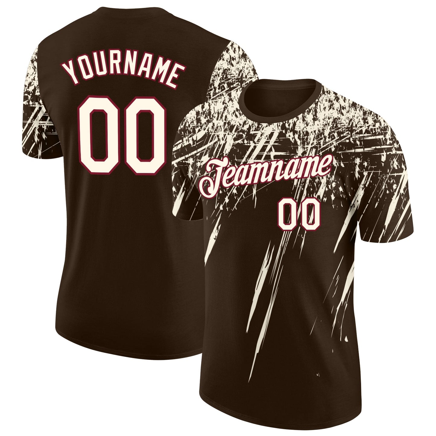 Custom Brown Cream-Crimson Distressed Scratch Brush Stroke Performance T-Shirt - Main View