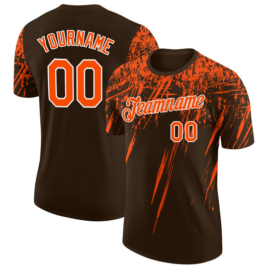 Custom Brown Orange-White Distressed Scratch Brush Stroke Performance T-Shirt - Main View