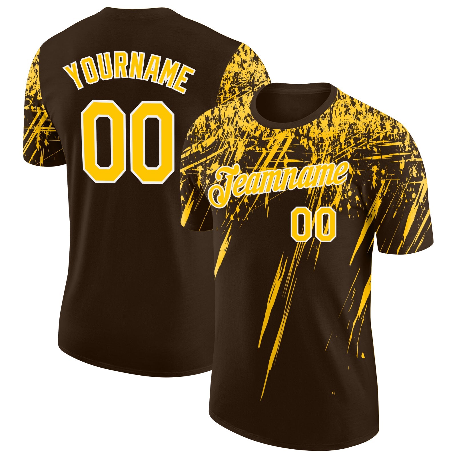 Custom Brown Yellow-White Distressed Scratch Brush Stroke Performance T-Shirt - Main View