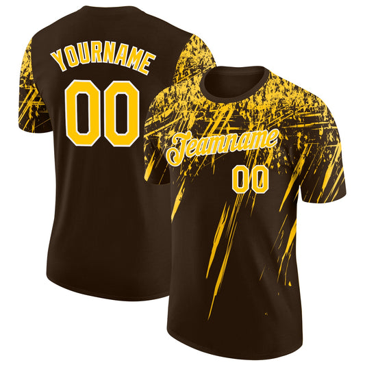 Custom Brown Yellow-White Distressed Scratch Brush Stroke Performance T-Shirt - Main View