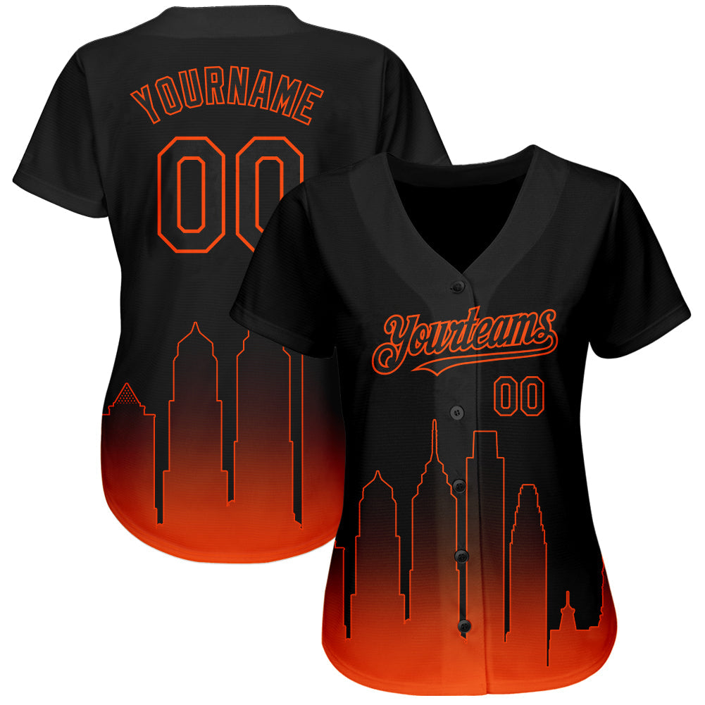 Custom Black Orange 3D Philadelphia City Edition Fade Fashion Authentic Baseball Jersey view 2
